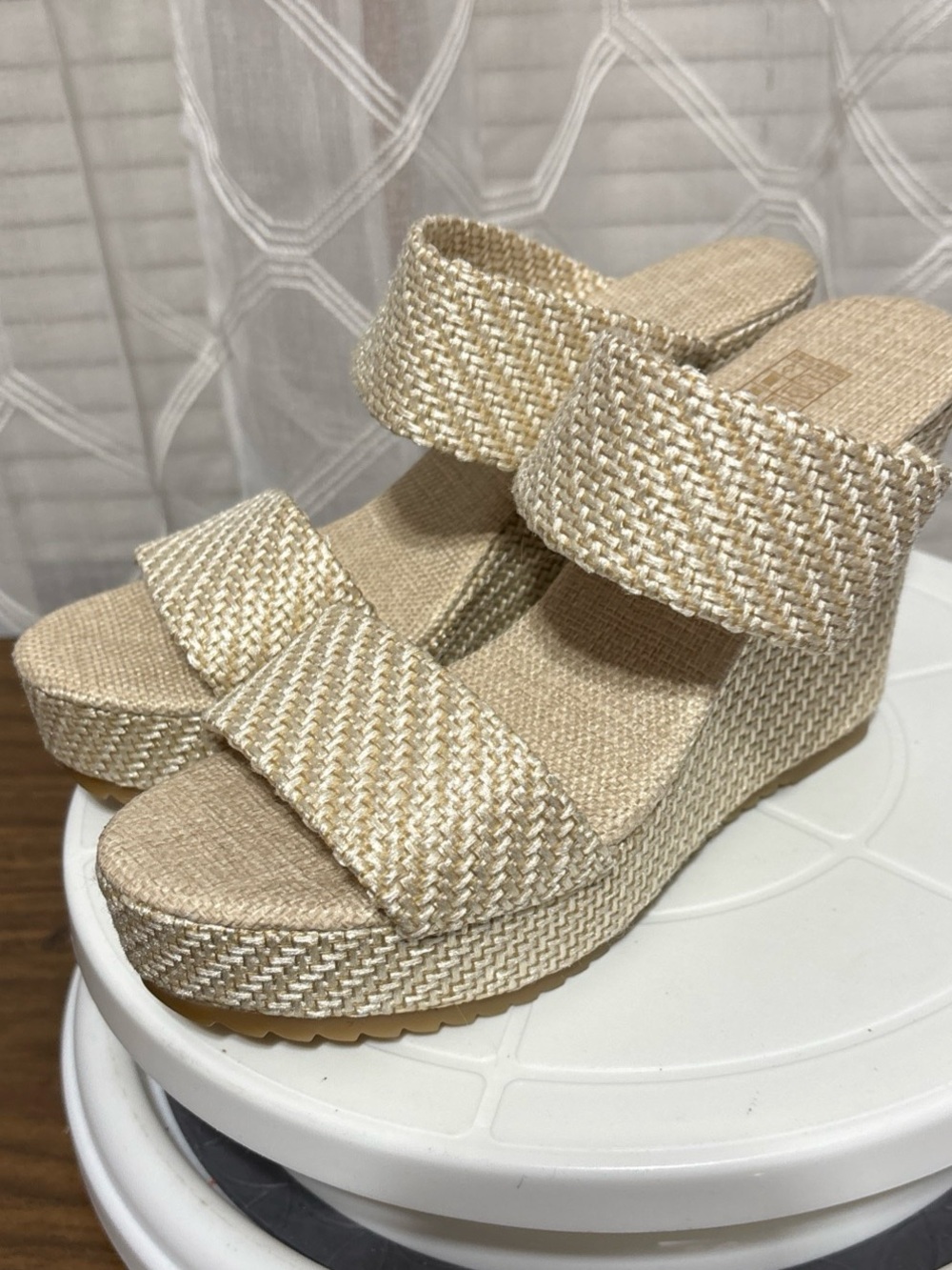 SHEIN Size 6 US UK 36 Woven Platform Wedge Sandals in Natural Beige 4” wedge